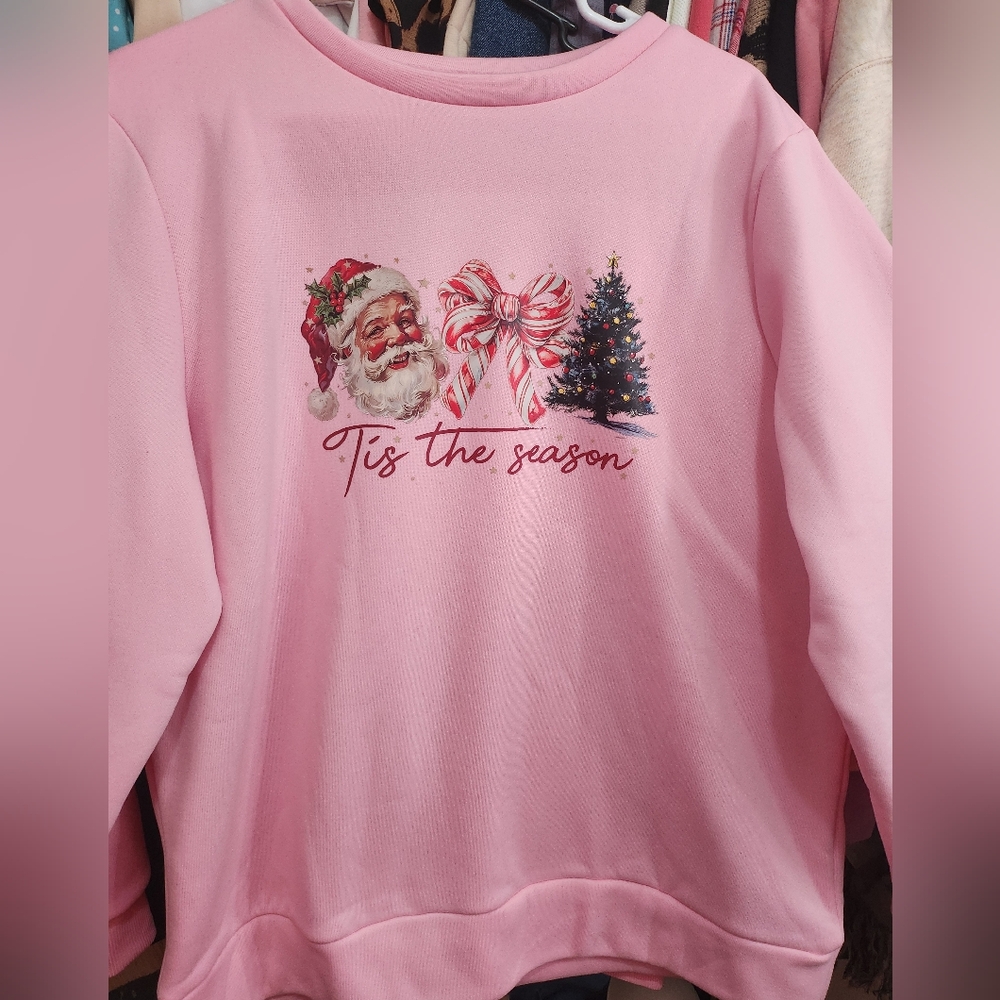 Pink Christmas Sweatshirt. Never Worn. In Excellent Condition